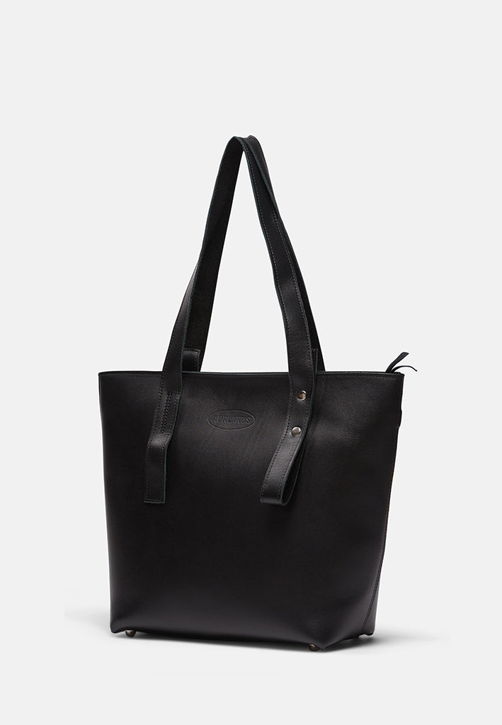 Aurlandskoen Fjord Tote Bag Svart - håndlaget skinnveske