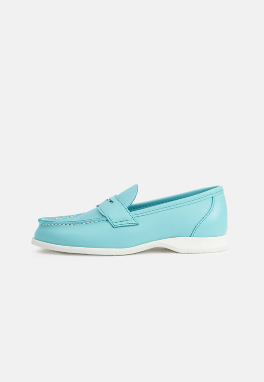 Aurlandskoen Wangen Turkis - sporty pennyloafer i turkis nubuck
