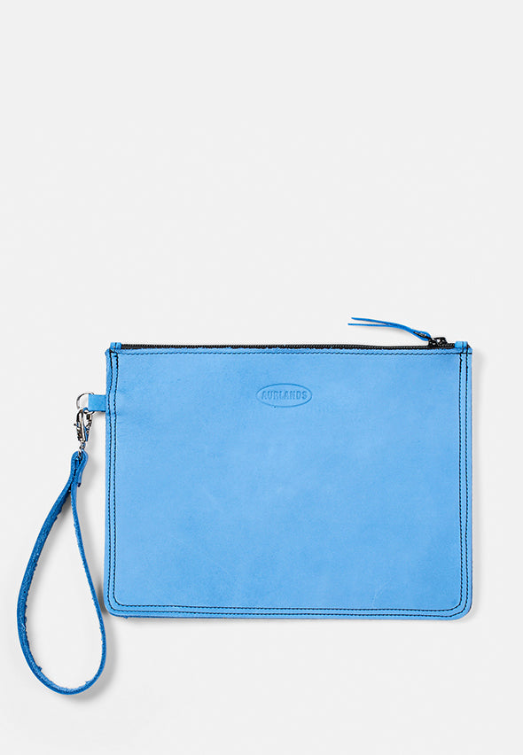 Liti Clutch Blå Nubuck - håndlaget lærveske fra Aurlandskoen